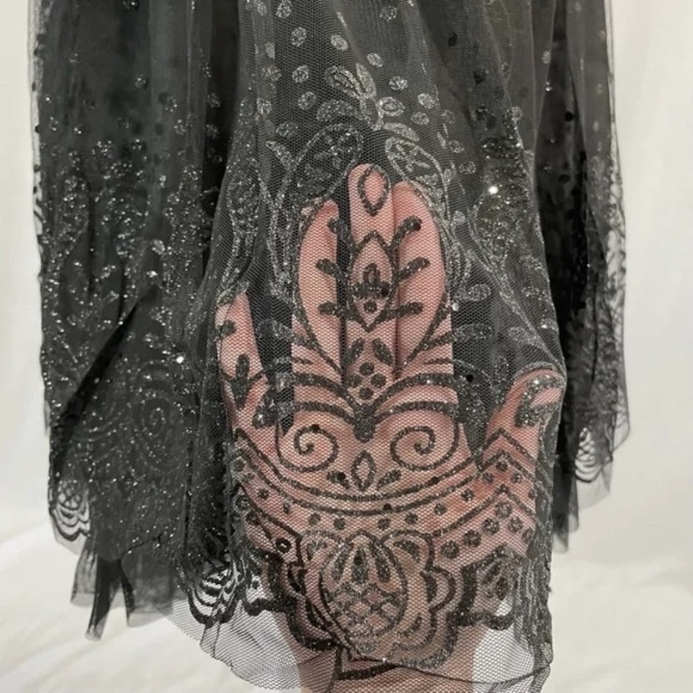 New Lucy Paris Glitter Polka Dot Tulle Ruched Satin Waist Dress Black Size Small - Picture 5 of 16